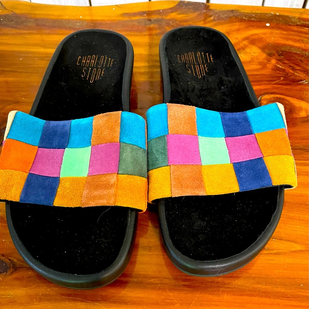 Charlotte Stone patchwork suede slides